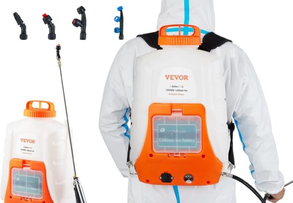 VEVOR Battery Backpack Sprayer, 4-Gallon, Adjustable PSI