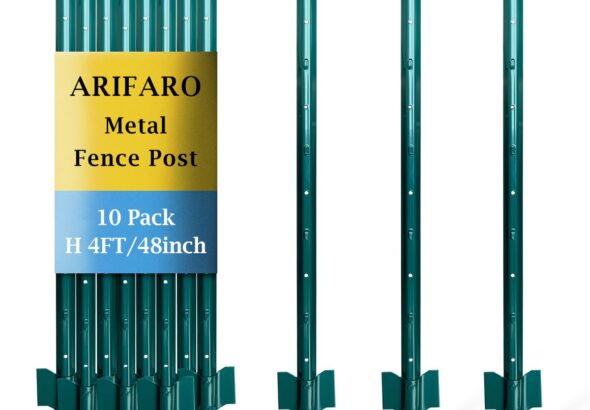 ARIFARO 4ft Metal Fence Posts, Pack of 10